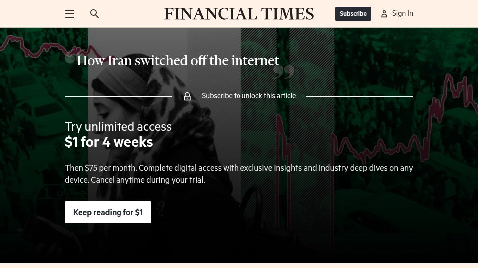 Screenshot of ft.com: How Iran Switched Off the Internet