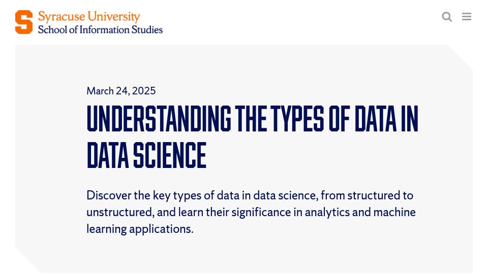 Screenshot of ischool.syracuse.edu: Understanding the Types of Data in Data