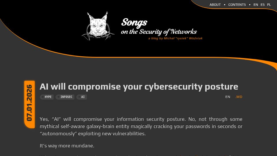 Screenshot of rys.io: AI will compromise your cybersecurity posture