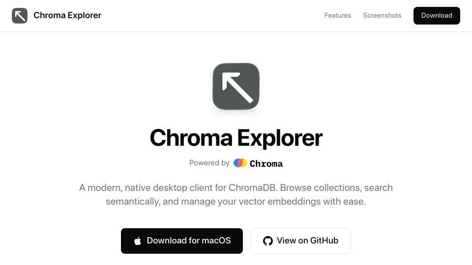 Screenshot of chroma-explorer.com: ChromaDB Explorer