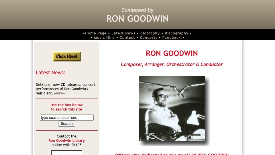 Screenshot of rongoodwin.co.uk: The Homepage of Ron Goodwin