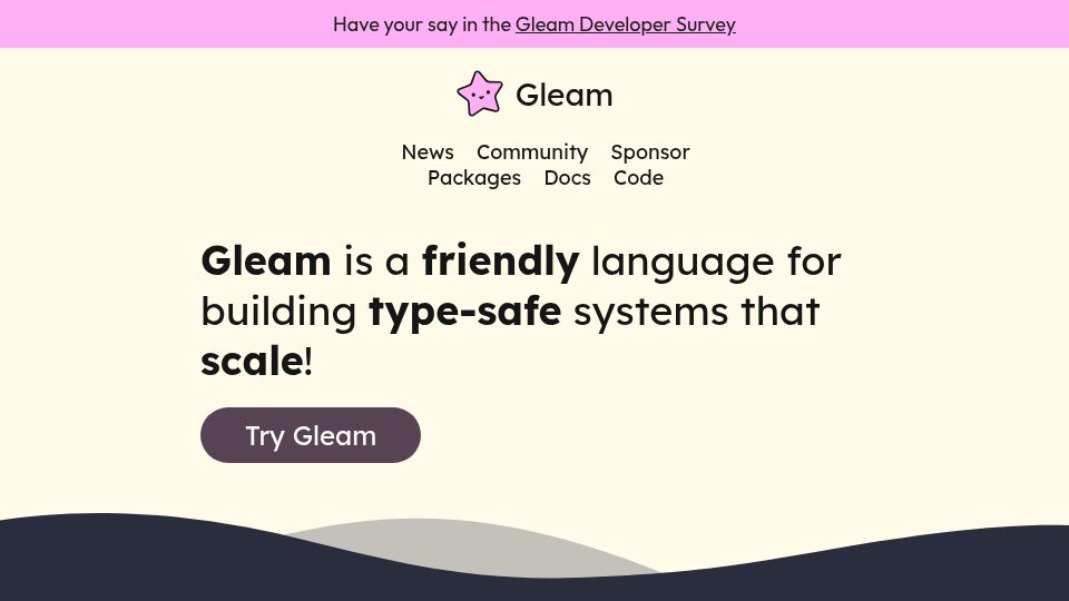 Screenshot of gleam.run: The Gleam Programming Language