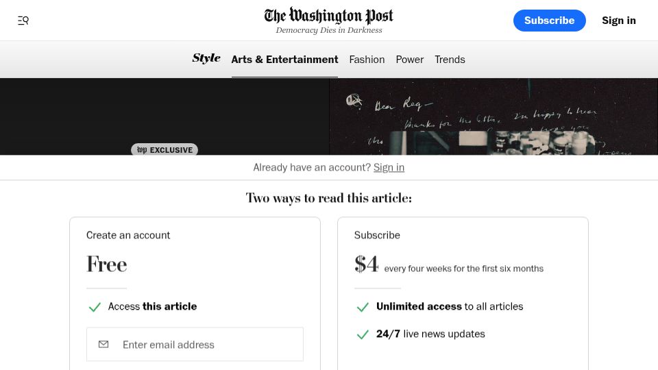 Screenshot of washingtonpost.com: The hunt for a stolen Jackson Pollock