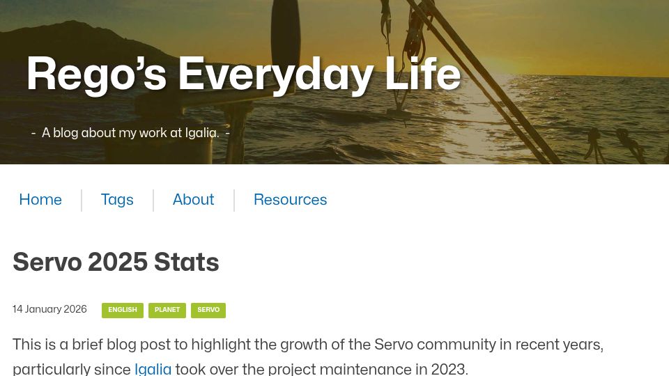 Screenshot of blogs.igalia.com: Servo 2025 Stats