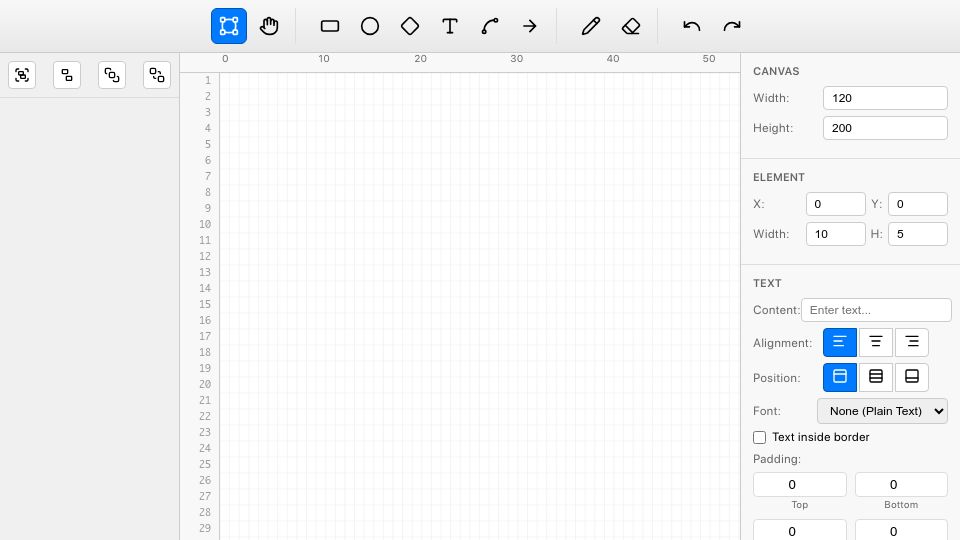 Screenshot of files.littlebird.com.au: Show HN: AsciiSketch a free browser-based ASCII art and diagram editor
