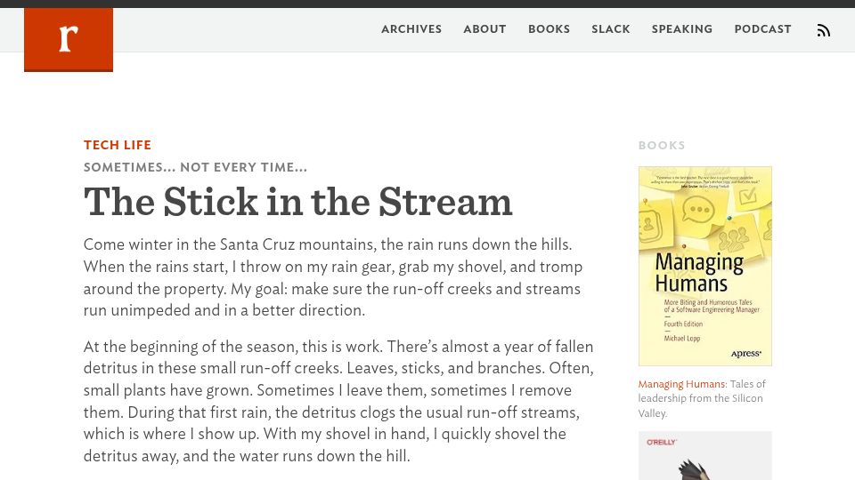 Screenshot of randsinrepose.com: The Stick in the Stream