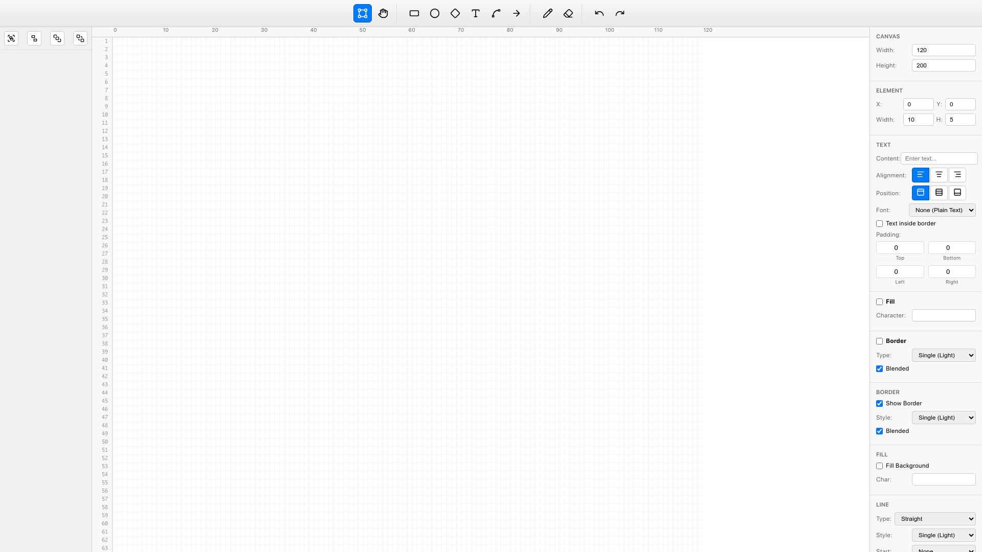 Screenshot of files.littlebird.com.au: Show HN: AsciiSketch a free browser-based ASCII art and diagram editor