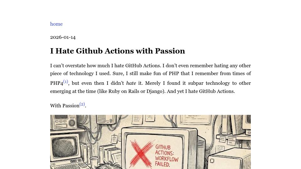 Screenshot of xlii.space: I hate GitHub Actions with passion