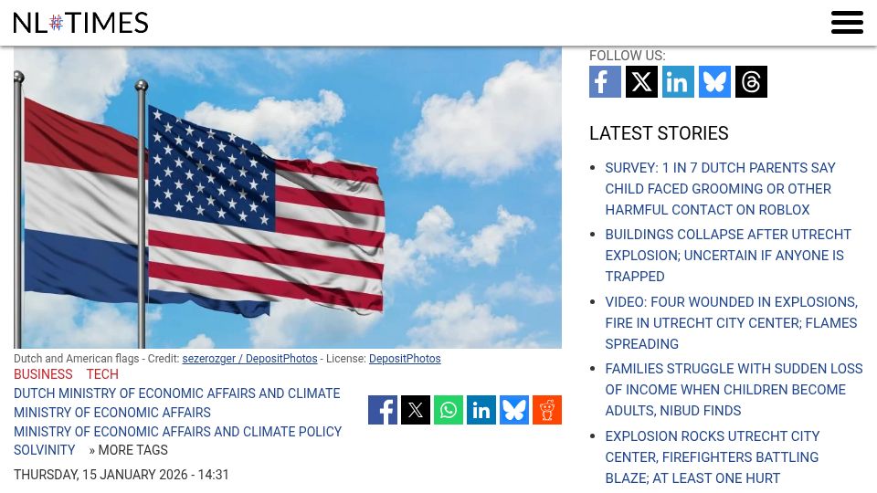 Screenshot of nltimes.nl: Dutch experts warn US takeover of DigiD platform poses security risks