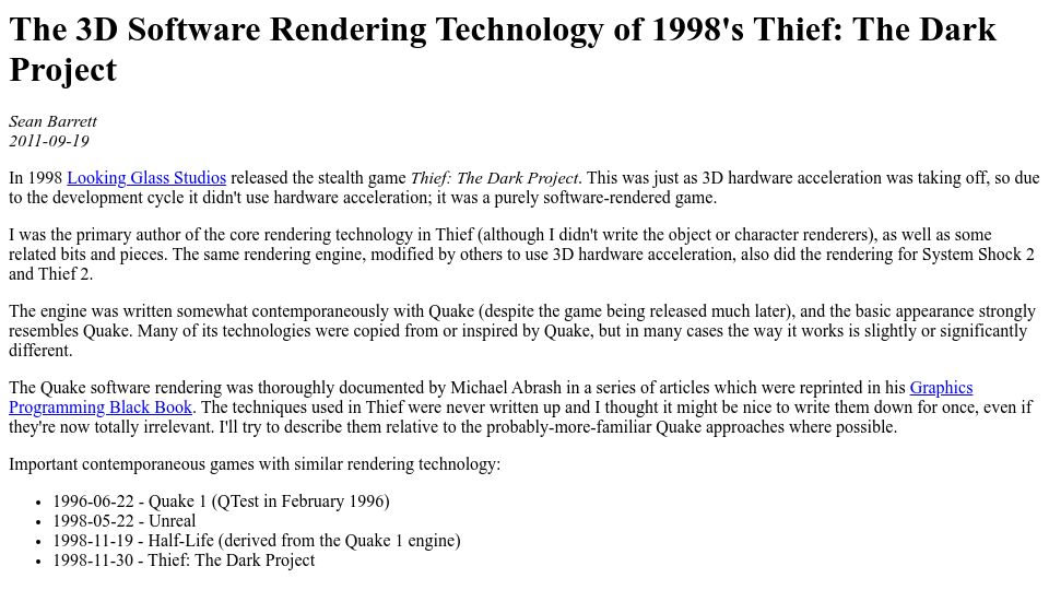 Screenshot of nothings.org: The 3D Software Rendering Technology of 1998's Thief: The Dark Project (2019)
