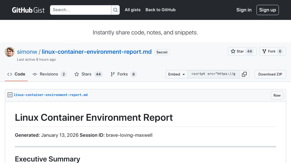 Screenshot of gist.github.com: Claude Cowork runs Linux VM via Apple virtualization framework