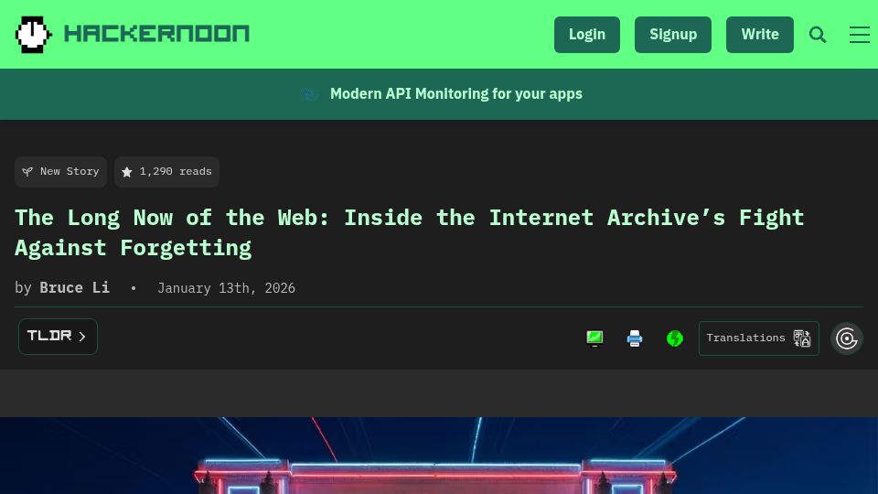 Screenshot of hackernoon.com: Inside The Internet Archive's Infrastructure