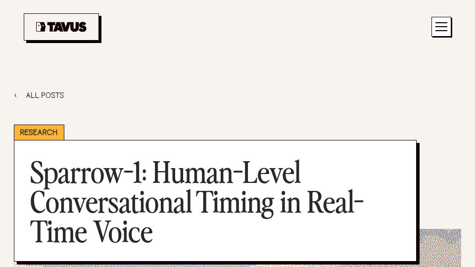 Screenshot of tavus.io: Show HN: Sparrow-1 – Audio-native model for human-level turn-taking without ASR