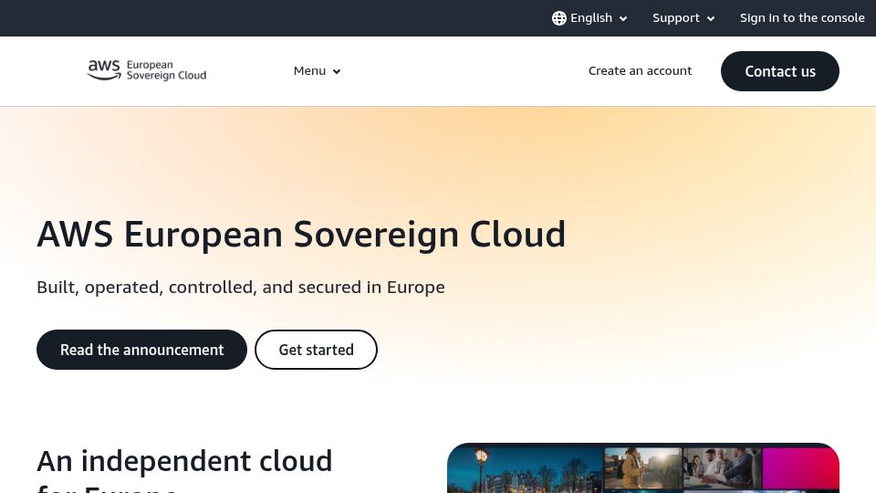 Screenshot of aws.eu: AWS European Sovereign Cloud