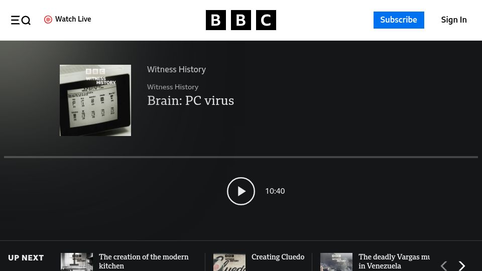Screenshot of bbc.com: Brain: PC virus [audio]