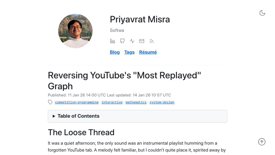 Screenshot of priyavr.at: Show HN: Reversing YouTube’s “Most Replayed” Graph