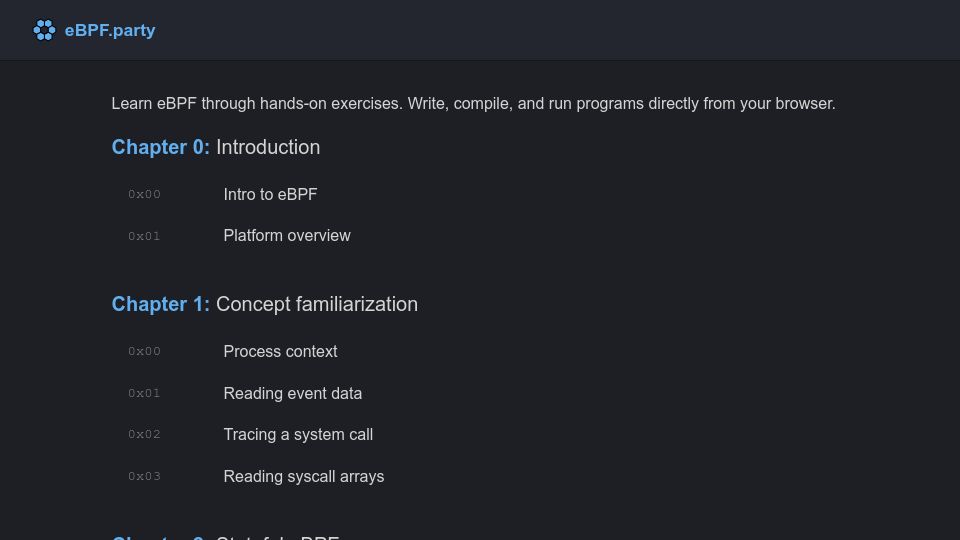 Screenshot of ebpf.party: Interactive eBPF