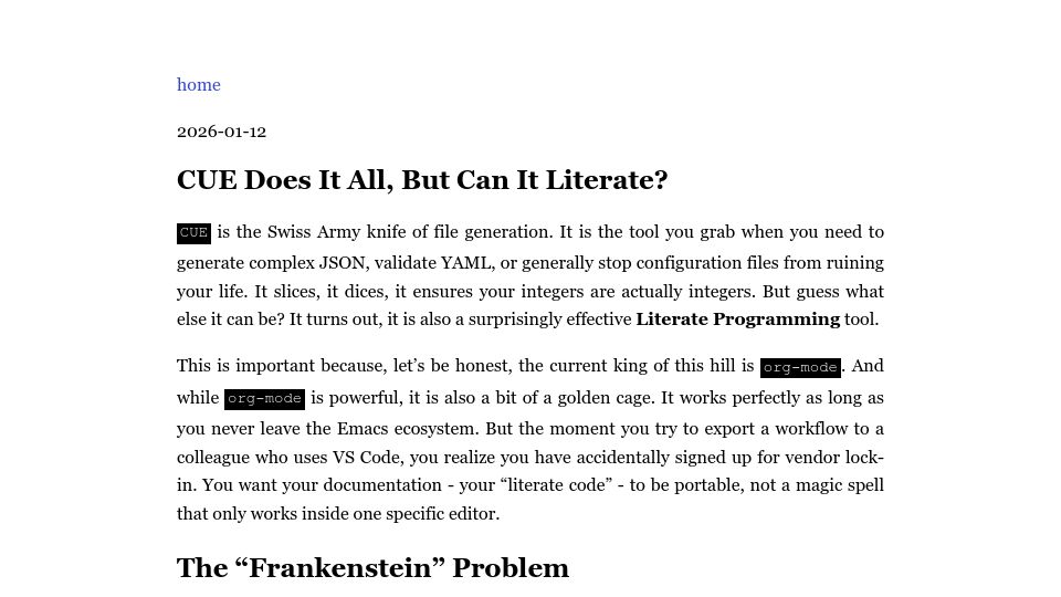 Screenshot of xlii.space: Cue Does It All, but Can It Literate?