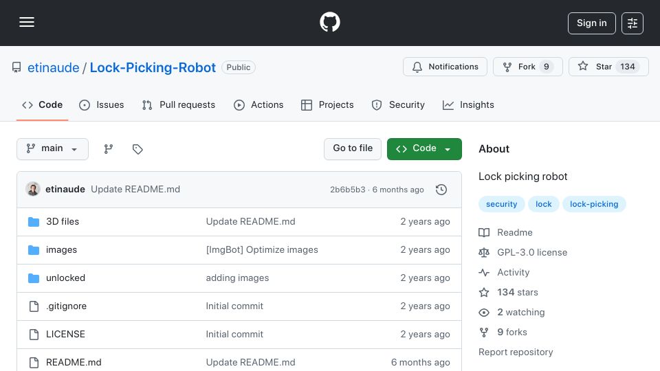 Screenshot of github.com: Lock-Picking Robot
