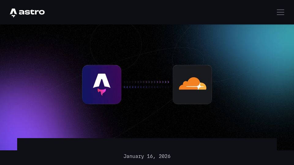 Screenshot of astro.build: Cloudflare acquires Astro