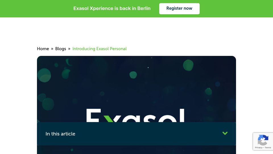 Screenshot of exasol.com: Exasol Personal – Democratizing Big Data Analytics