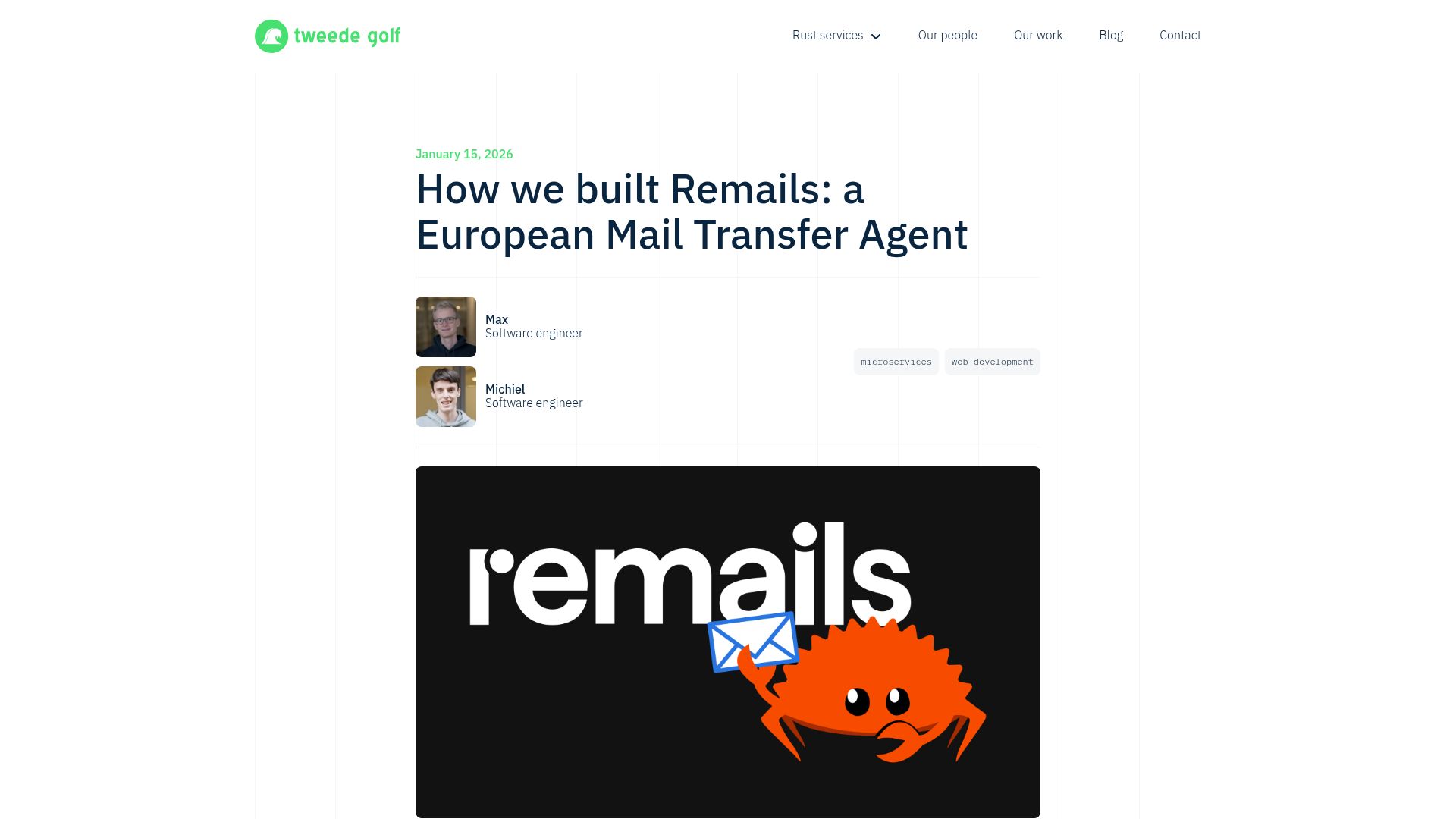 Screenshot of tweedegolf.nl: Remails: A European Mail Transfer Agent