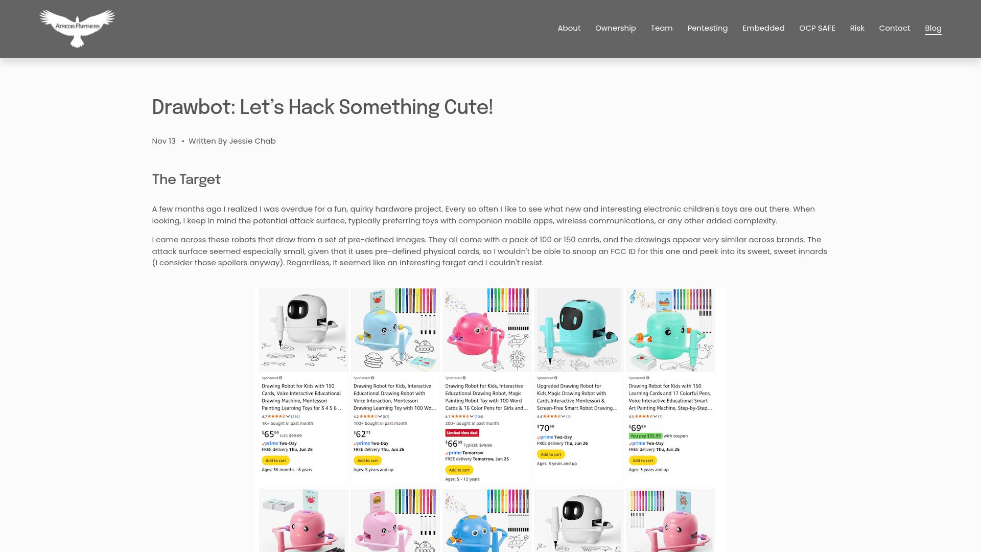 Screenshot of atredis.com: Drawbot: Let's hack something cute (2025)