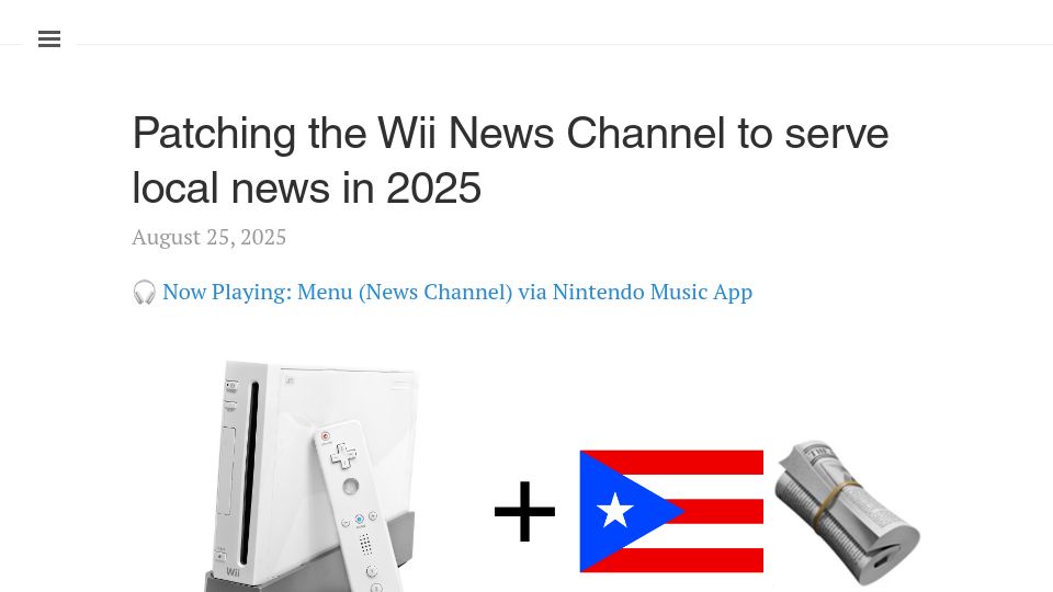 Screenshot of raulnegron.me: Patching the Wii News Channel to serve local news (2025)