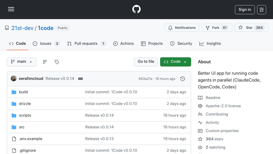 Screenshot of github.com: Show HN: 1Code – Open-source Cursor-like UI for Claude Code