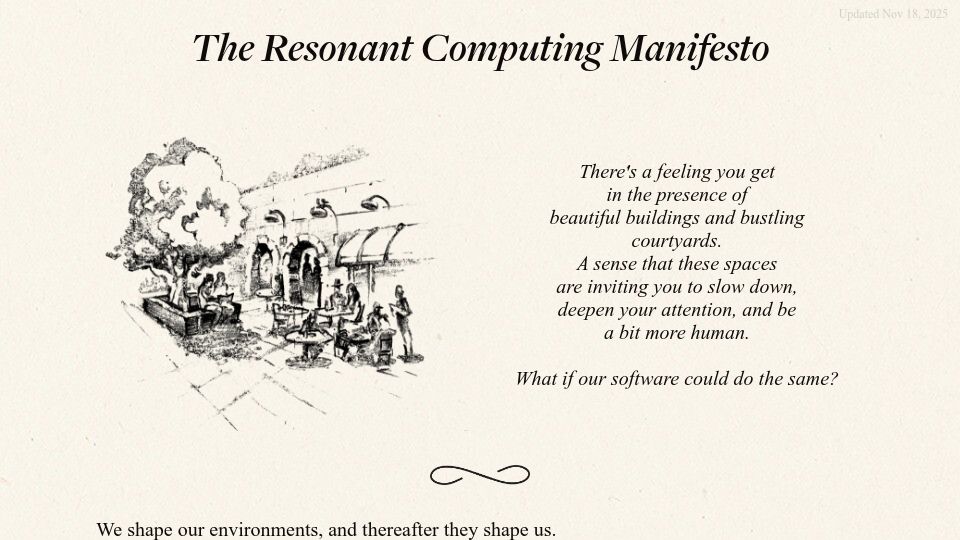 Screenshot of resonantcomputing.org: The Resonant Computing Manifesto