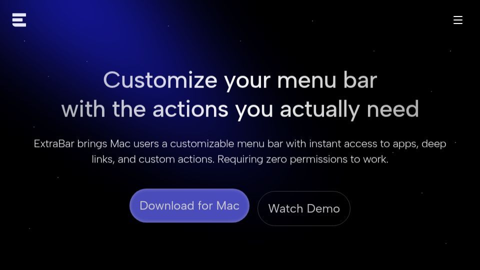 Screenshot of extrabar.app: Show HN: What if your menu bar was a keyboard-controlled command center?