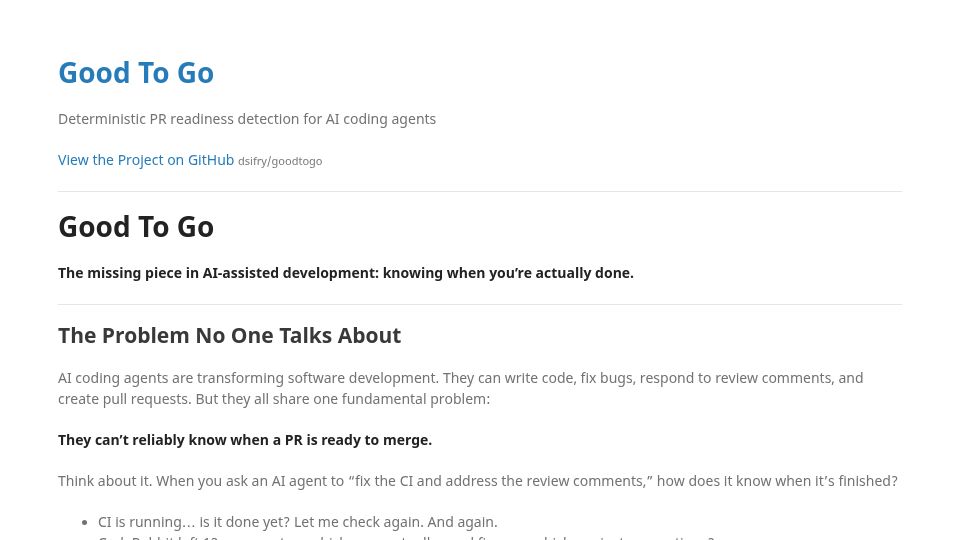 Screenshot of dsifry.github.io: Show HN: I built a tool to assist AI agents to know when a PR is good to go