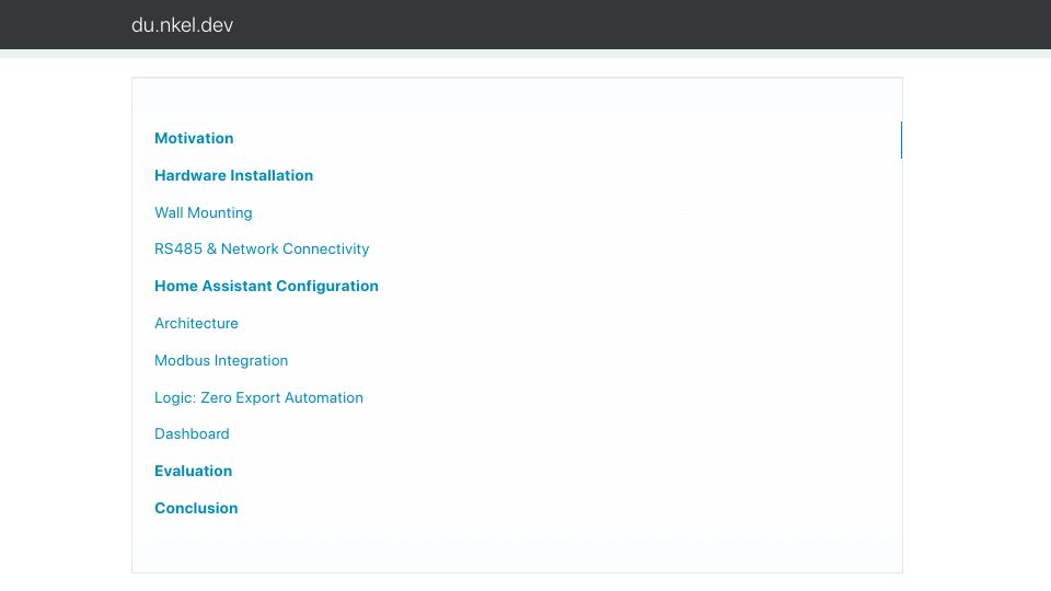 Screenshot of du.nkel.dev: Local-only Marstek Venus e-battery integration with Home Assistant