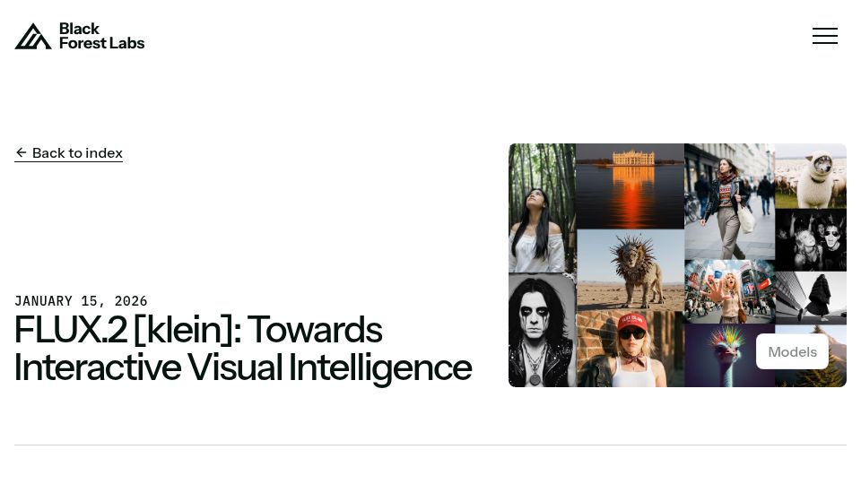Screenshot of bfl.ai: FLUX.2 [Klein]: Towards Interactive Visual Intelligence