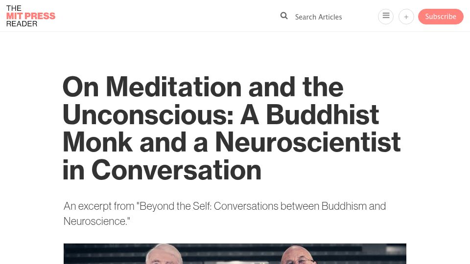 Screenshot of thereader.mitpress.mit.edu: Meditation and Unconscious: A Buddhist Monk and a Neuroscientist (2022)