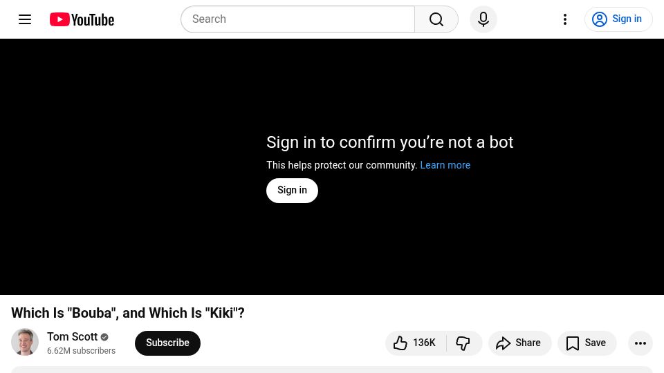 Screenshot of youtube.com: Which is "Bouba", and which is "Kiki"? [video]