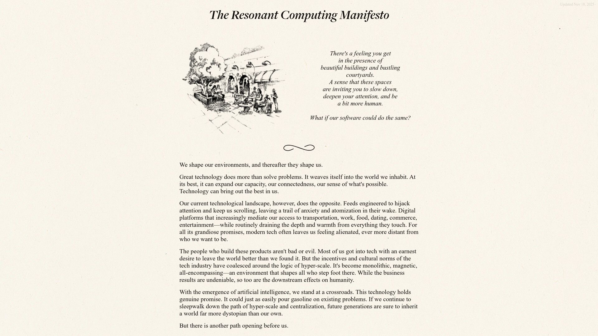 Screenshot of resonantcomputing.org: The Resonant Computing Manifesto