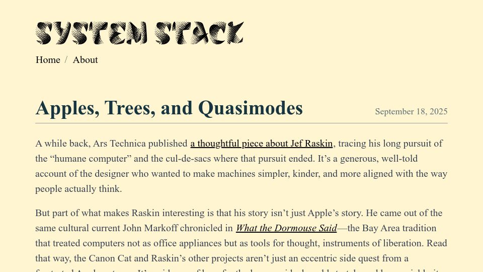 Screenshot of systemstack.dev: Apples, Trees, and Quasimodes
