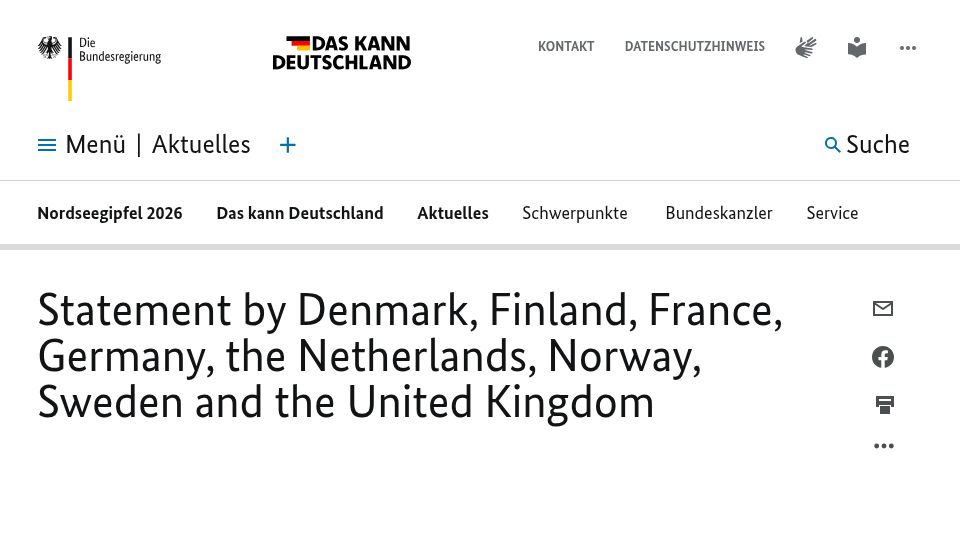 Screenshot of bundesregierung.de: Statement by Denmark, Finland, France, Germany, Netherlands, Norway, Sweden, UK