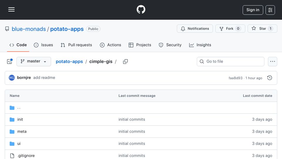 Screenshot of github.com: Simple GIS on Potato