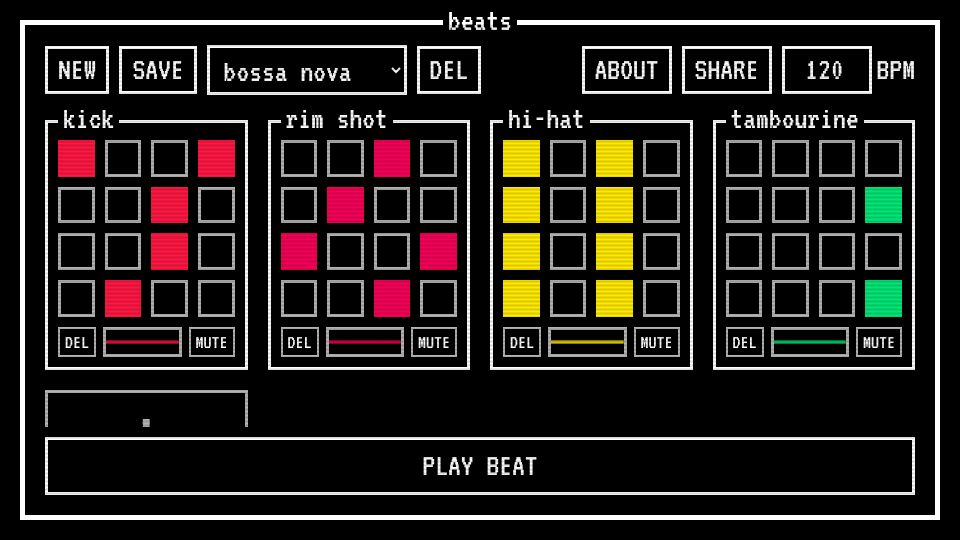 Screenshot of beats.lasagna.pizza: Show HN: Beats, a web-based drum machine
