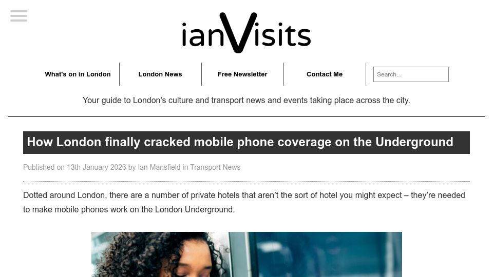 Screenshot of ianvisits.co.uk: How London cracked mobile phone coverage on the Underground