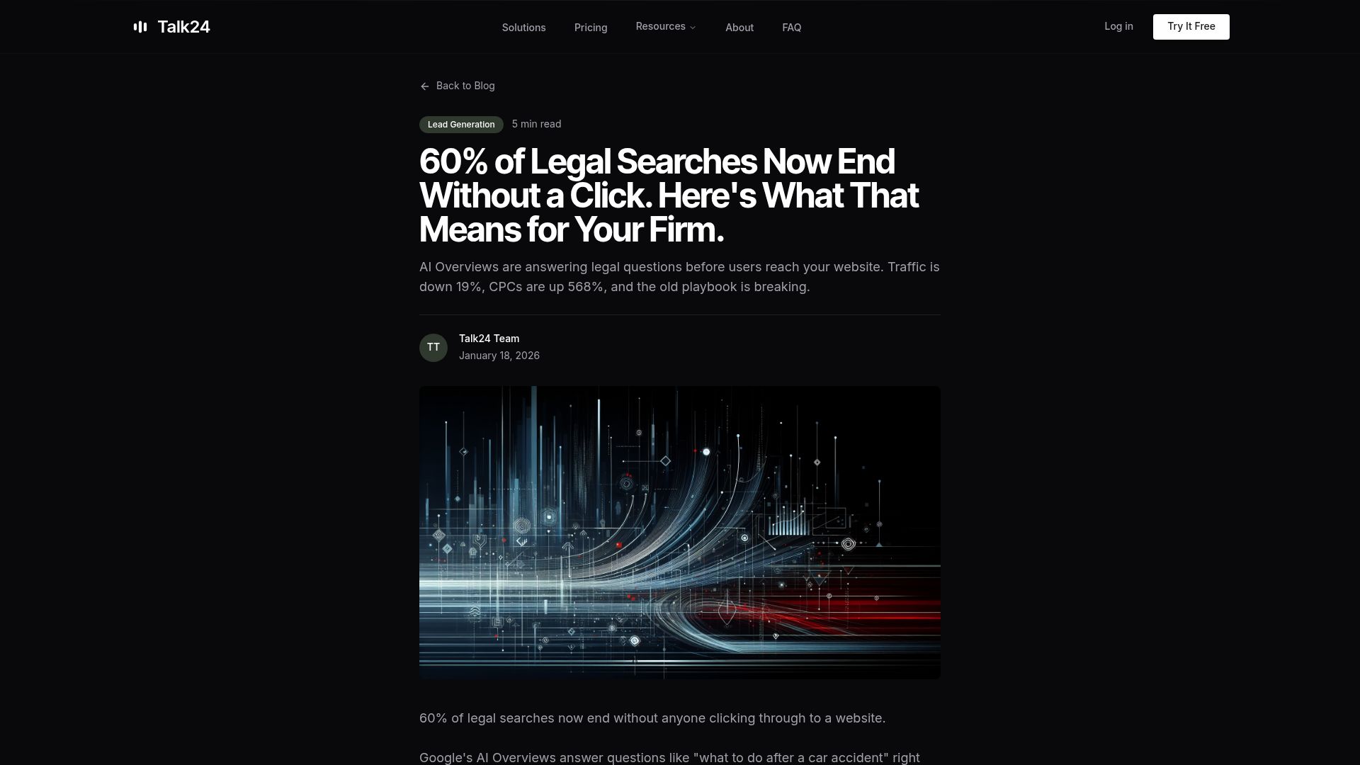 Screenshot of talk24.ai: 60% of Legal Searches Now End Without a Click