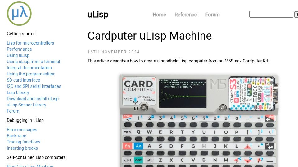 Screenshot of ulisp.com: Cardputer uLisp Machine (2024)