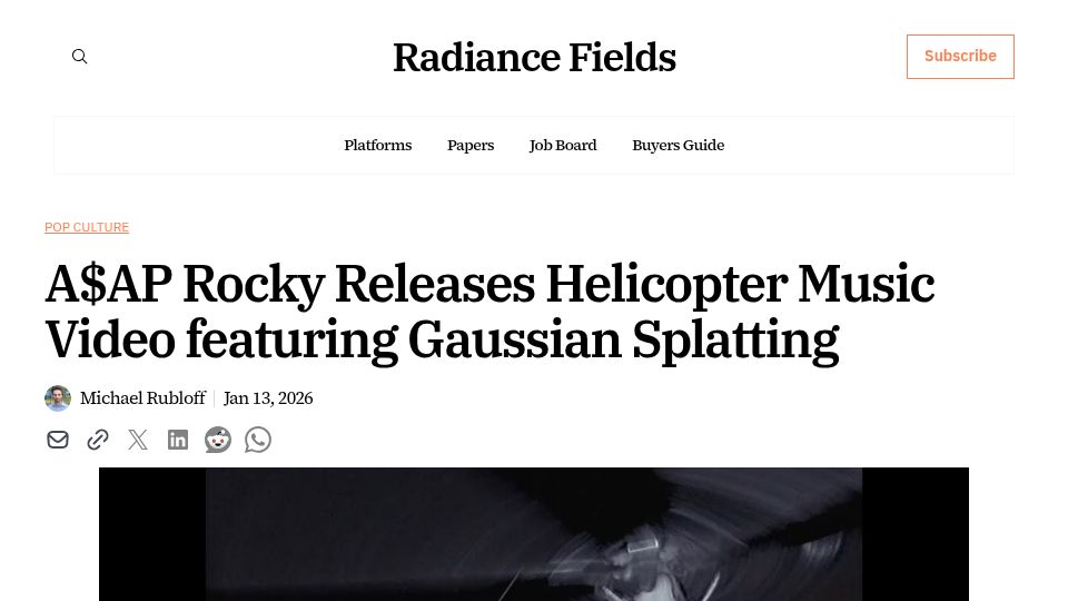 Screenshot of radiancefields.com: Gaussian Splatting – A$AP Rocky "Helicopter" music video