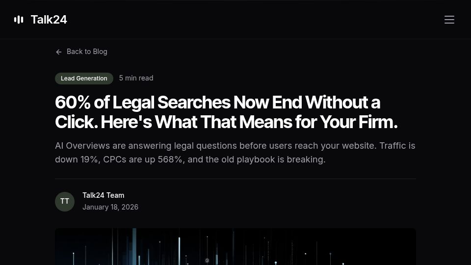 Screenshot of talk24.ai: 60% of Legal Searches Now End Without a Click