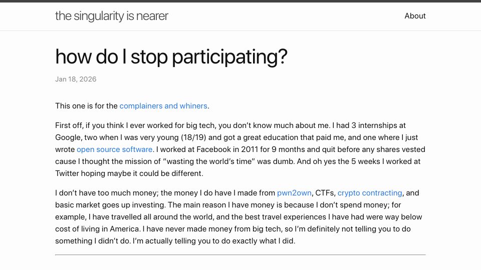 Screenshot of geohot.github.io: How do I stop participating?
