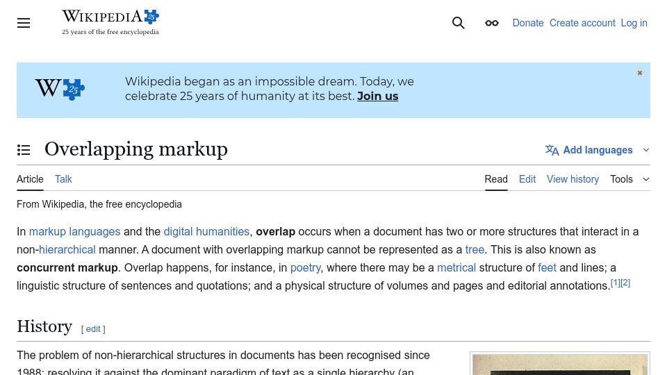 Screenshot of en.wikipedia.org: Overlapping Markup