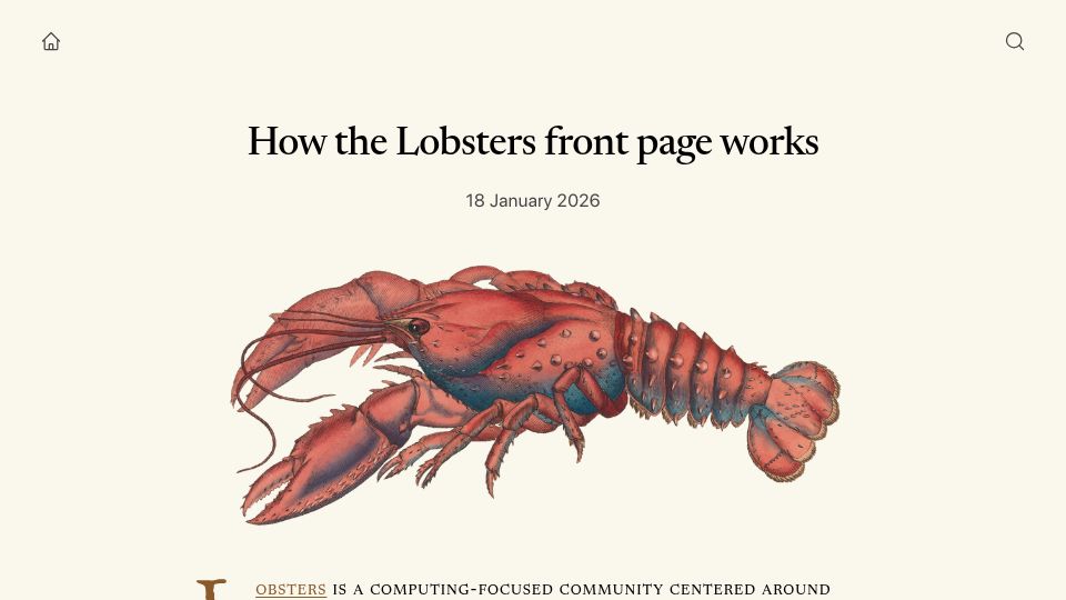 Screenshot of atharvaraykar.com: How the Lobsters front page works