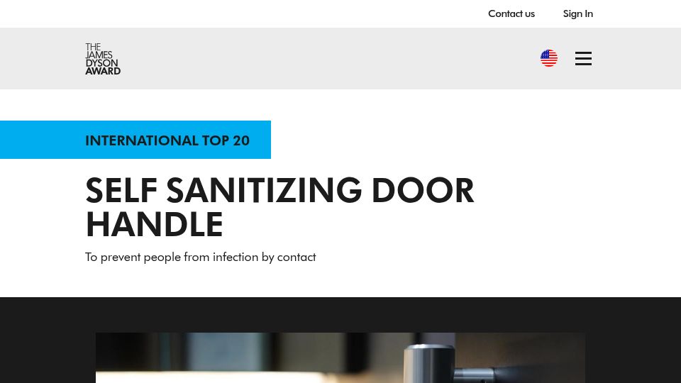 Screenshot of jamesdysonaward.org: Self Sanitizing Door Handle